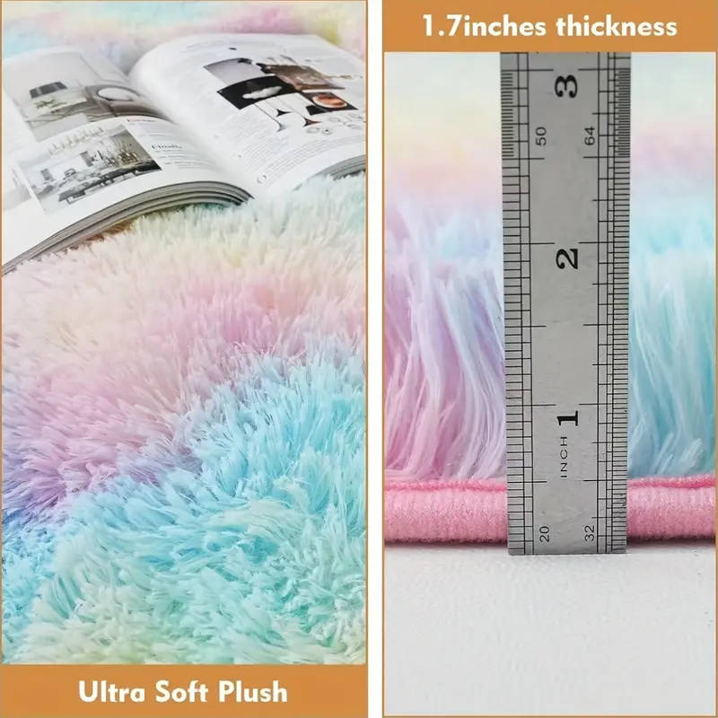Soft Fluffy Rainbow Washable Mat