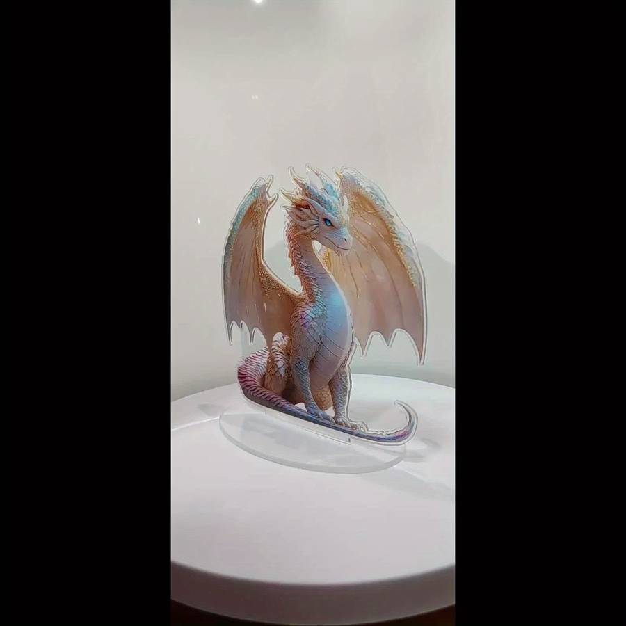 2D Flat Iridescent Blue Eyed Dragon Sculpture 15.01Cm Acrylic Fantasy Table Decor- Realis