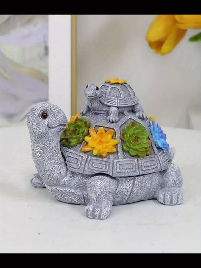 1pc Resin Mother and Youngsters Turtle Ashtray Oval Animal-Themed Ash Storage Box for Home and Gar