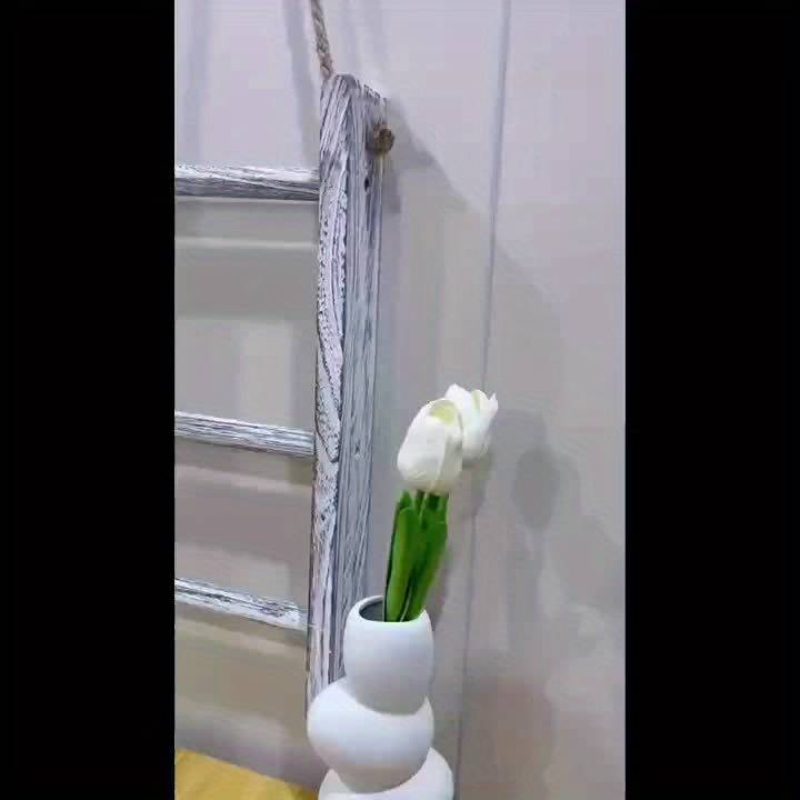1pc Bohemian Rustic White-Washed Wooden Towel Ladder 3-Tier Wall-Mounted Bathroom Kitchen S