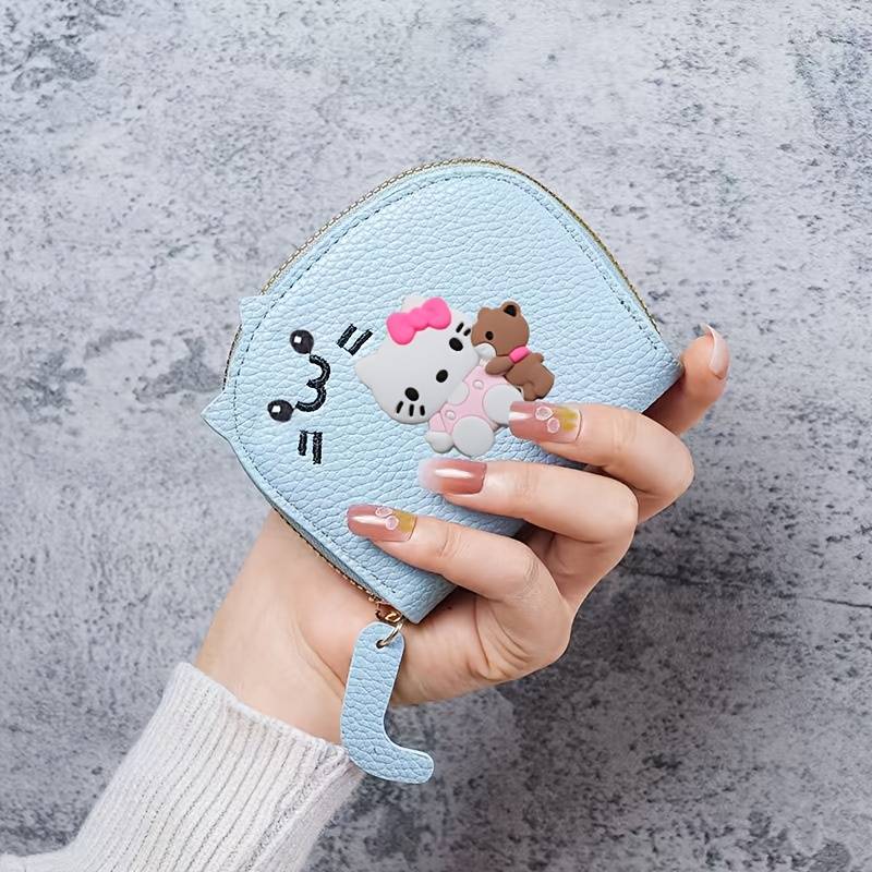 1pc Sanrio for hello kitty Mini Wallet Cute Cartoon Design with Golden Zipper Synthetic Faux Lea