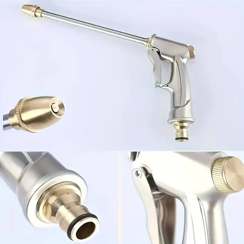 1pc Heavy-Duty Metal Hose Nozzle with Extended Reach Chrome Finish Durable Aluminum and Copper Plati