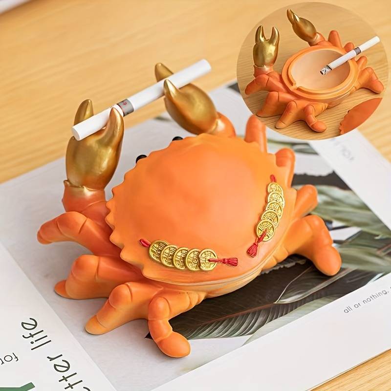 1pc Elegant Golden Crab Ashtray with Lid Durable Resin Modern Design for Home Office Decor Pe