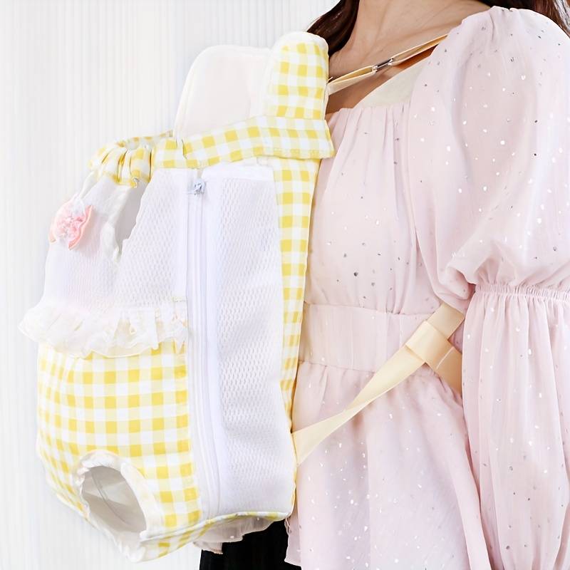 1pc Yellow Plaid M Pet Bag