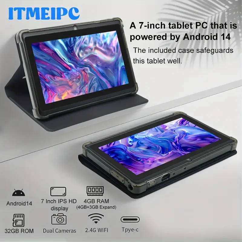 7" IPS HD Android 14 Tablet (4GB + 32GB ROM)