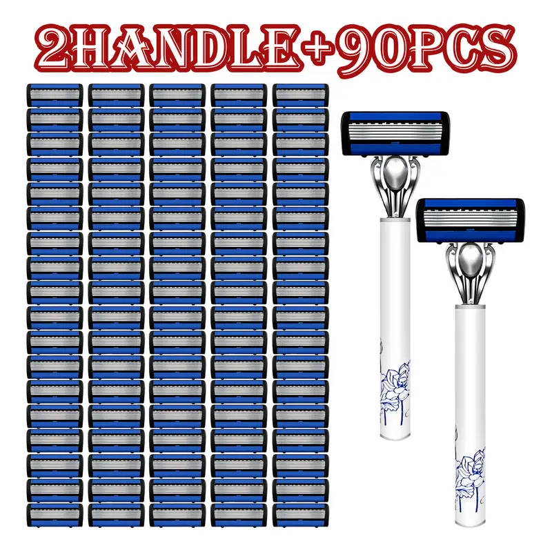 Set of 90 blades 2 handles multi-PC Men's safety shaver suitable for Men's shaving Women's manual ha