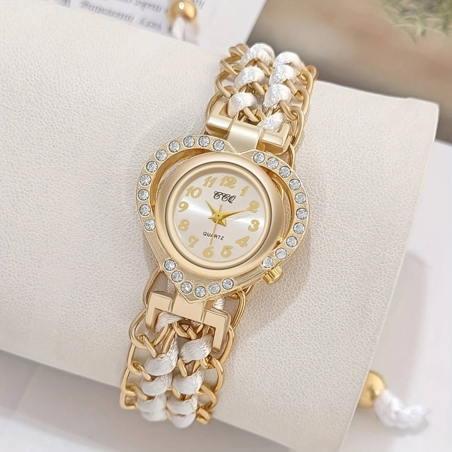 1pc Elegant Ladies' Quartz Wrist Watch with Rhinestone Embellishment Round Zinc Alloy Case and Braid