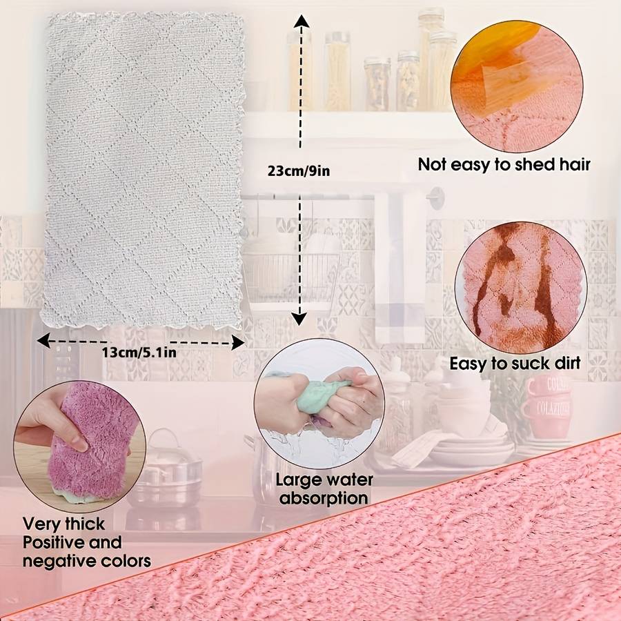 10pcs Ultrafine Fiber Dish Cloths Multi-Purpose Cleaning Towels Double-Sided Scrubbing Spon