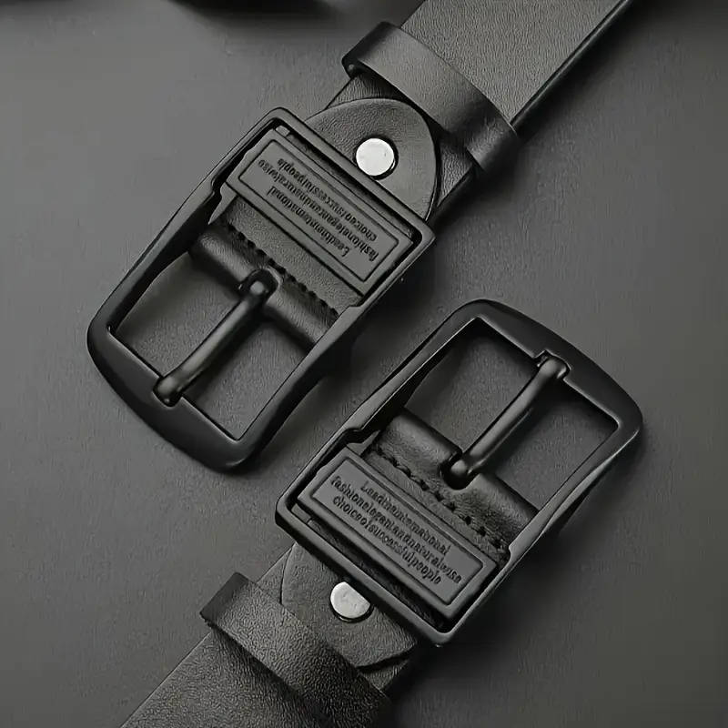 Men's Leather Belt with Black Alloy Buckle - L/XL Size