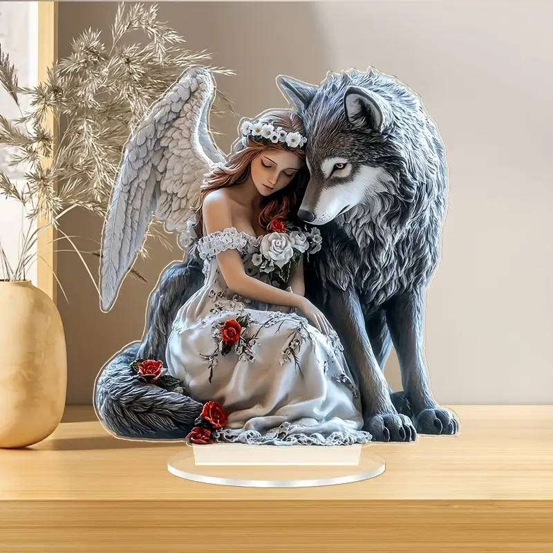 1pc 2D Plane Acrylic Angel And Wolf Desktop Decoration Unique Desktop Decoration Artistic Decoration