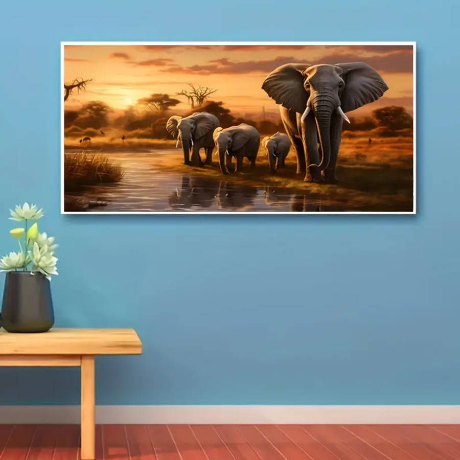 5D Diy Elephant Family Diamond Painting Kit Easy And Fun Artwork 70X40Cm Suitable