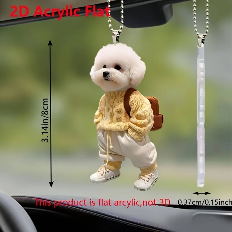 1pc 2D Flat   Acrylic Flat Cute Teddy Dog Keychain with Backpack Yellow Sweater White Sneak