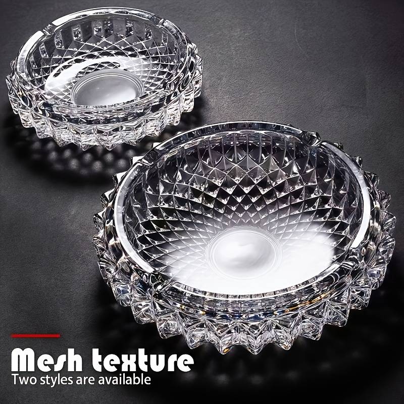 1pc Elegant Mesh Texture Crystal Ashtray Heavy-Duty Glass Cigarette Holder with Intricate Geometr