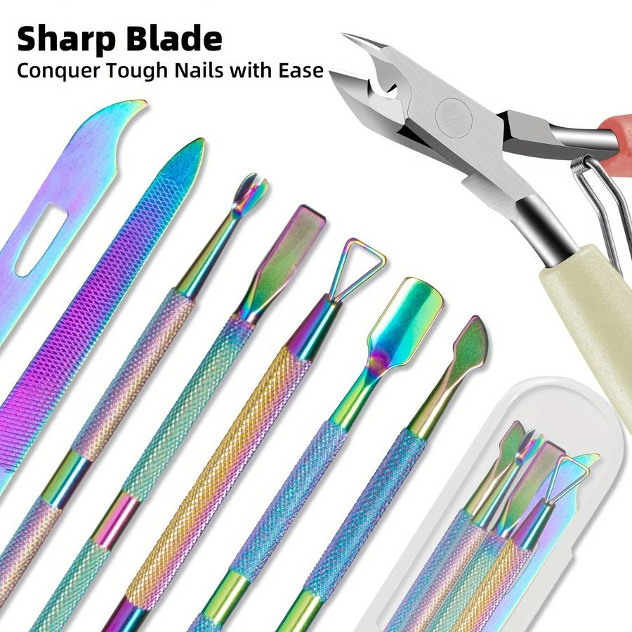 6pcs Professional Nail Care Set Stainless Steel Cuticle Scissors Slanted Clippers Dead Ligh