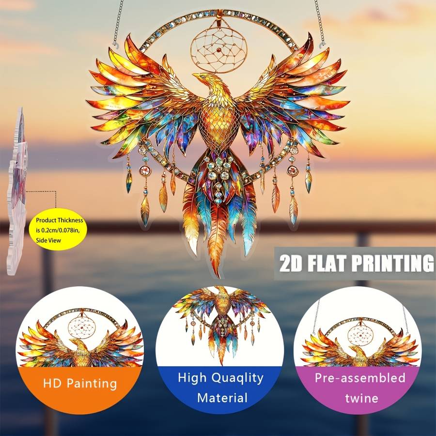 1pc 2D Flat   Painted Fire Phoenix Dreamcatcher Window Hanging Light Catcher a  acry