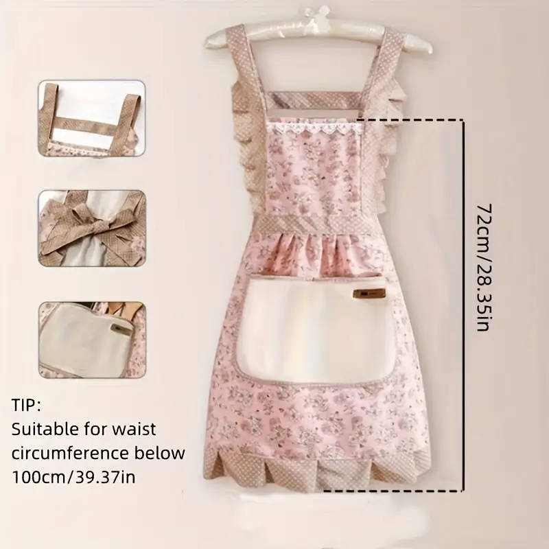 1pc Chic Floral Lace Princess Apron with Hand Wipe Pocket Waterproof Oil-Resistant Perfect for Kitch