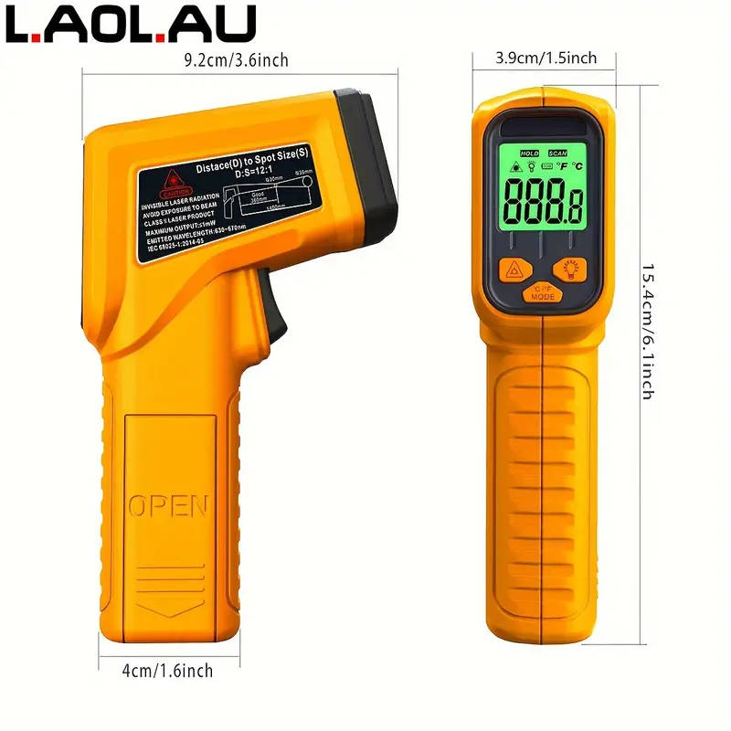1pc Infrared Thermometer Gun Digital Non-contact IR Laser with Adjustable Emissivity