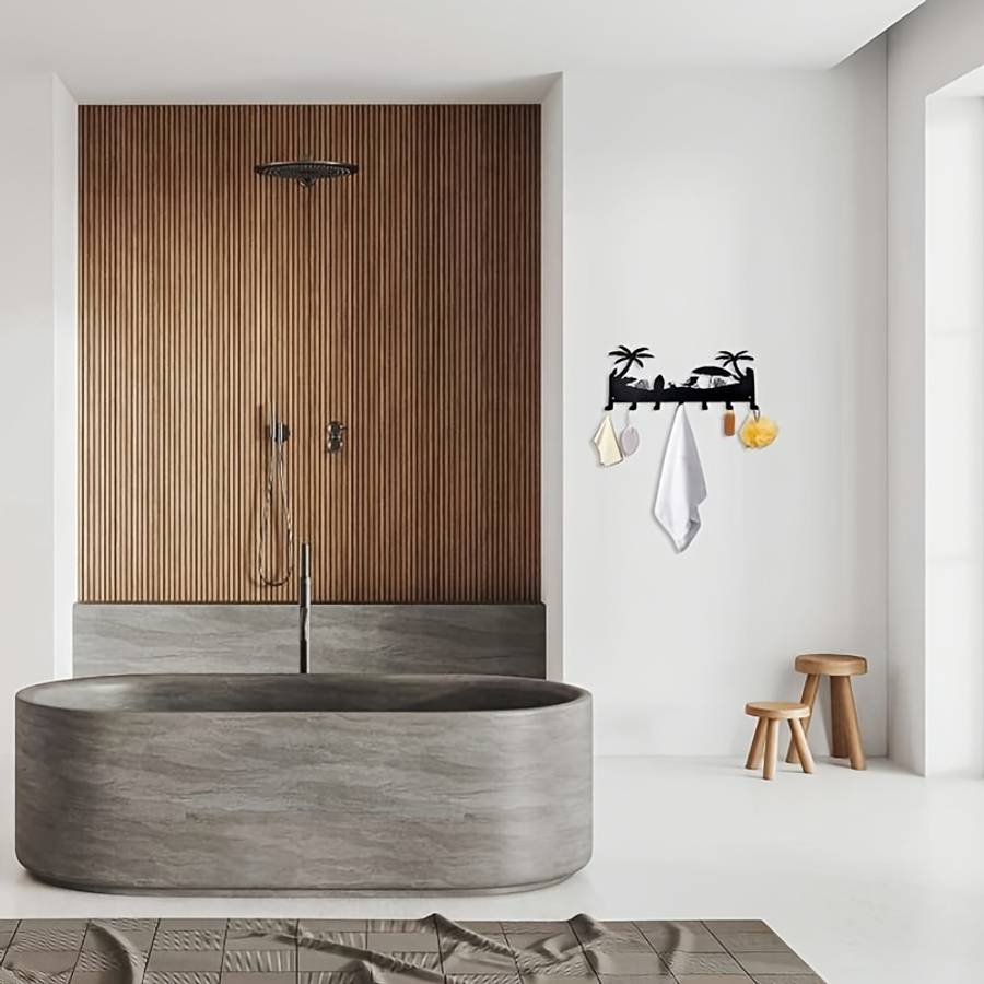 Tropical Beach Metal Key Hook RackWall-Mounted Key and Accessory StorageCoastal Palm Tree Desi