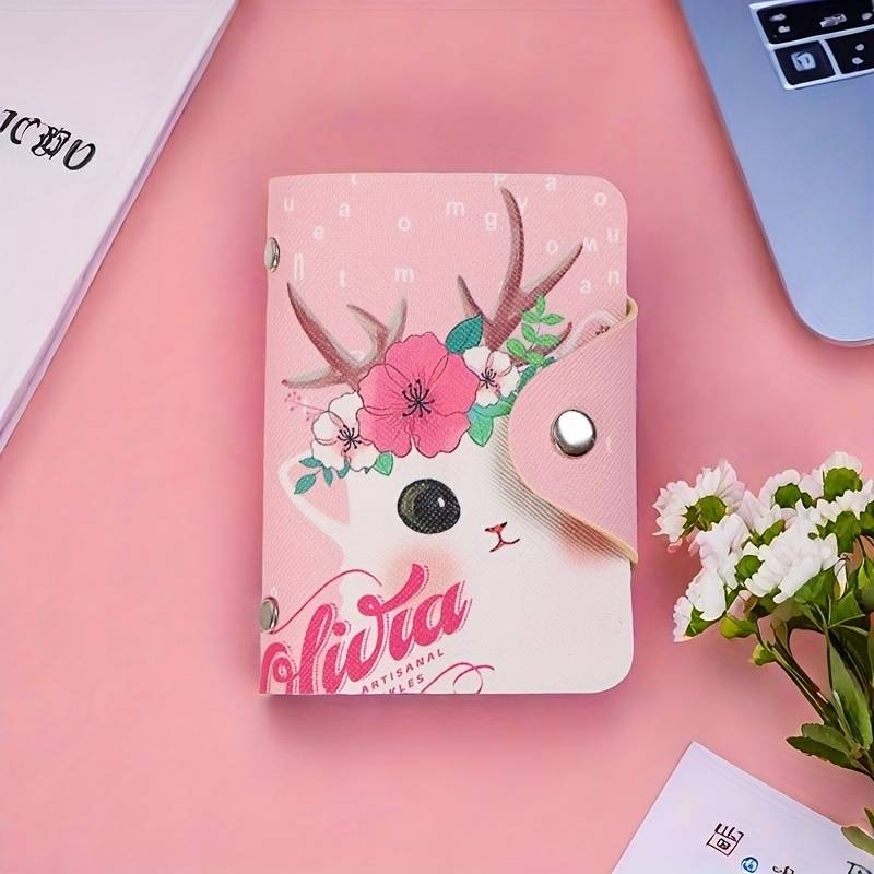 1pc 1 elegant and charming daisy mini card holder PU large capacity buckle closure multifuncti