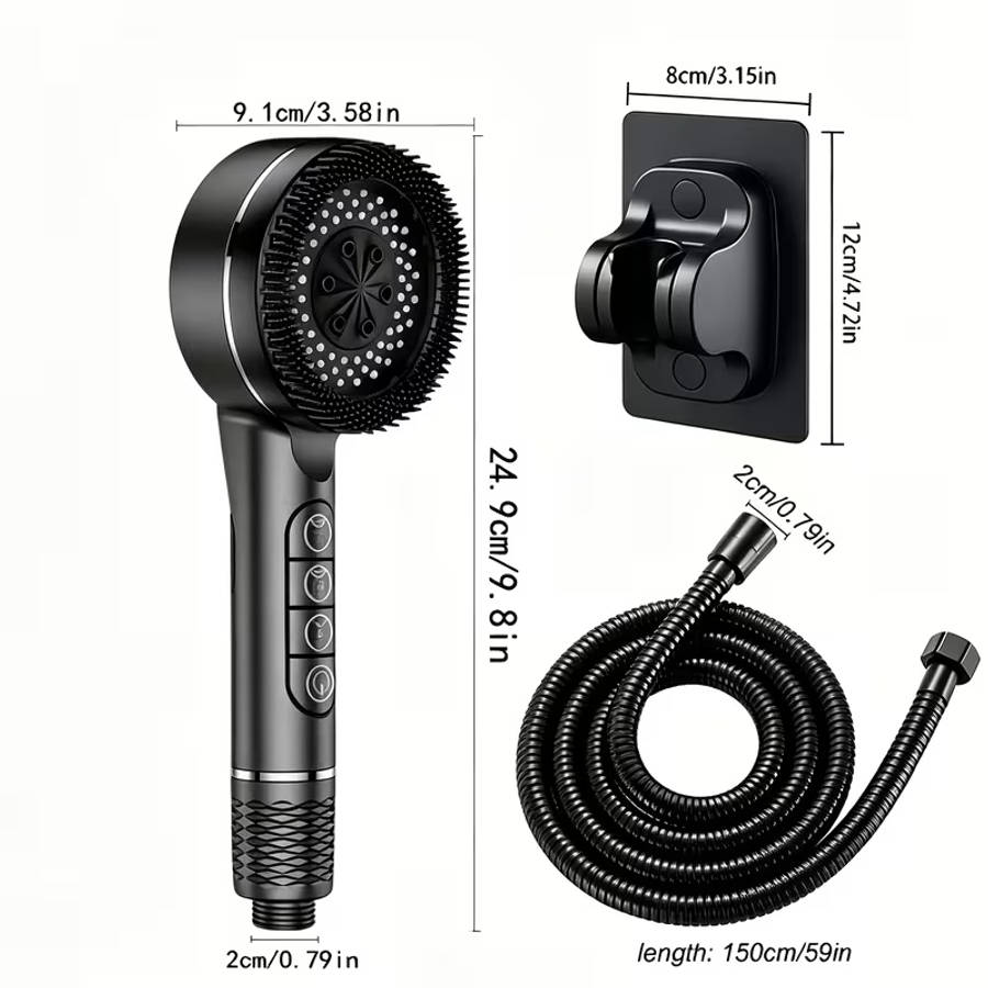 Handheld Pressurized Showerhead Four Spray Modes With 1.5Meter Reinforced Hose And Adjustable Bracke
