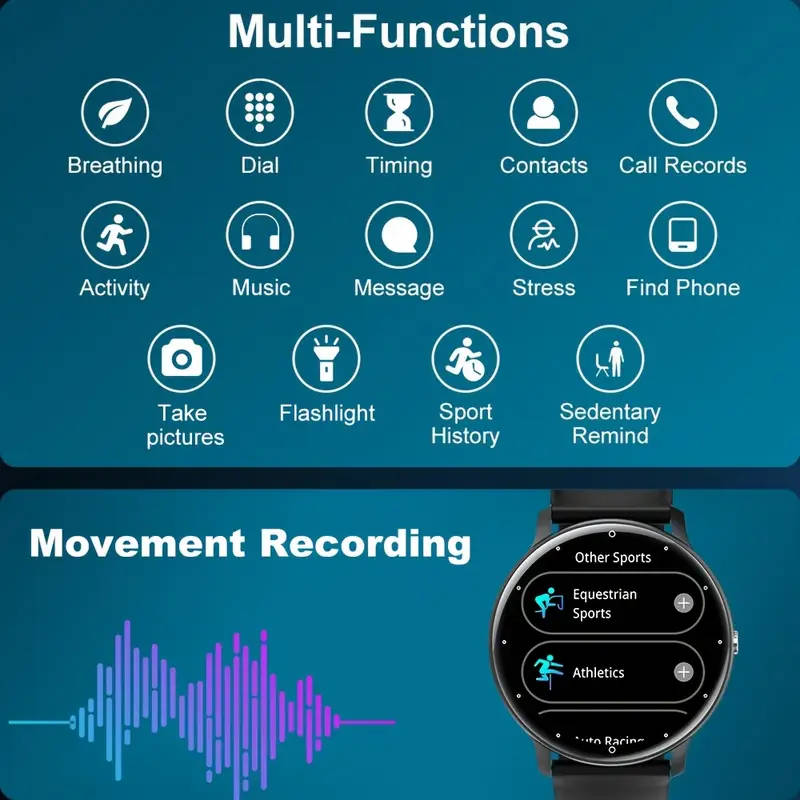 Smart Watch for Men Women 3.53cm Full Touch Screen 100+ Sports Modes Weather Music Control Voice