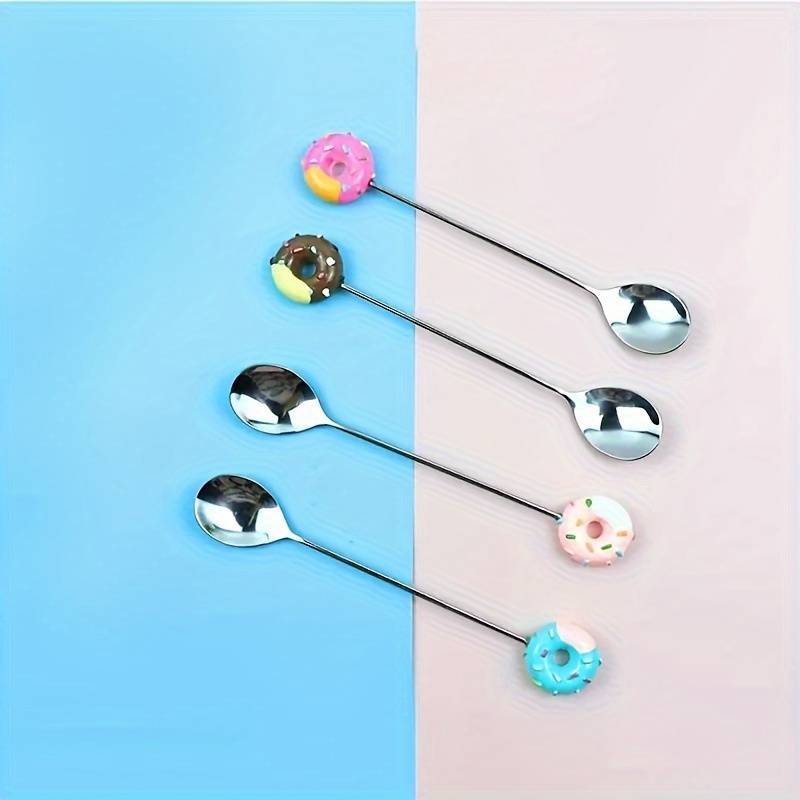 4pcs Set of Cute Donut Stainless Steel Spoons Perfect for Desserts Ice Cream Coffee Idea