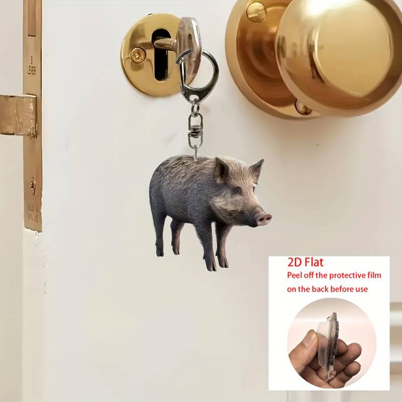1pc 2D Flat   Cute Wild Boar Acrylic Keychain Waterproof  Design Realistic Fur Texture