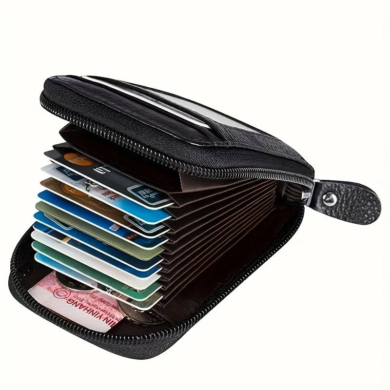 1pc Men's Black Casual Faux Leather Zipper Wallet with Multiple Card Slots ID Holder Stylish Accordi