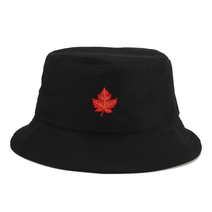 1 Fashionable Red Maple Leaf Embroidered Fisherman Hat