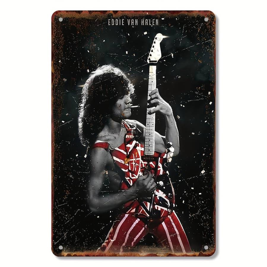 1pc Retro Eddie Van Halen Metal Tin Sign 20.32x30.48 cm Vintage Wall Art Decor Weather-Resistant