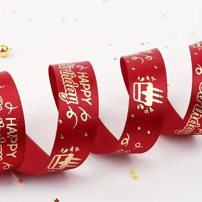 Classic Happy Birthday Print Polyester Ribbon Black