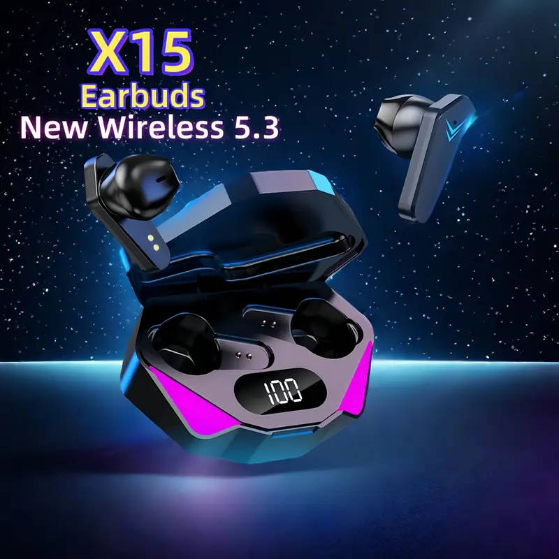 LED Display Wireless Earbuds 5.3, Wireless Gaming Headset with Mic, Semi-Open-Back Earphones