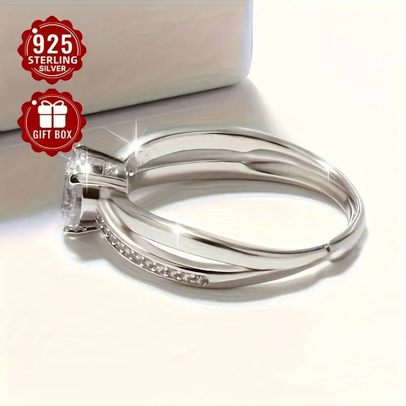 Adjustable 925 Silver Ring, featuring synthetic cubic Synthetic Zirconia stones