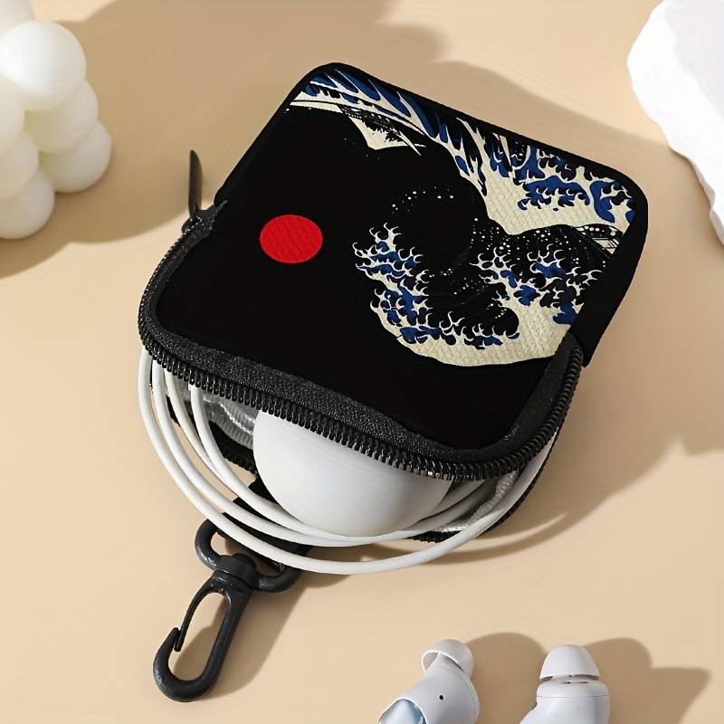1pc Wave Sun Pattern Printed Large Capacity Coin Purse Digital Printing Multi-Functional Key Card