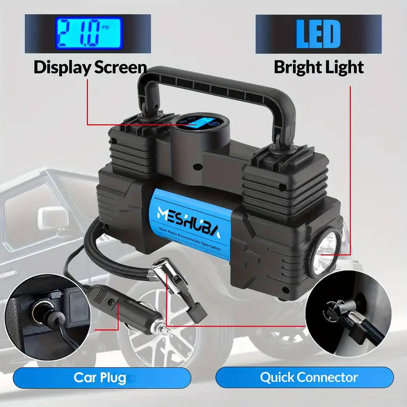 1pc 12V Portable Tire Inflator 150PSI Air Compressor with Digital Pressure Gauge Magnetic Material C