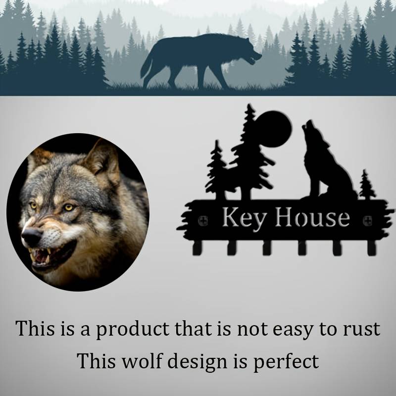 From 1pc Forest and Wolf Metal Decorative Key Hook Keychain Rack Door Back Wall Garage Key Hook De