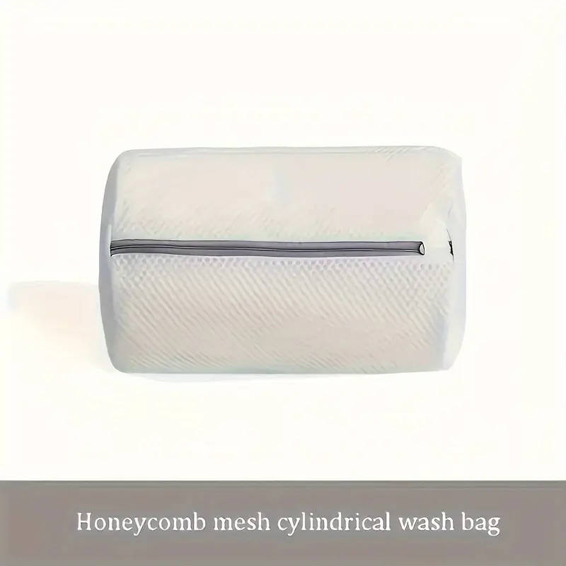 1pc Oval Polyester Laundry Bag with Zipper Closure Knitted Fabric Washing Machine Protector for Shoe