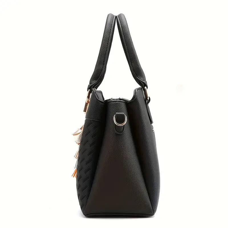 Elegant Embroidered Tote Bag with Tassel Charm Vintage Soft Faux Leather Versatile Crossbody Shoulde