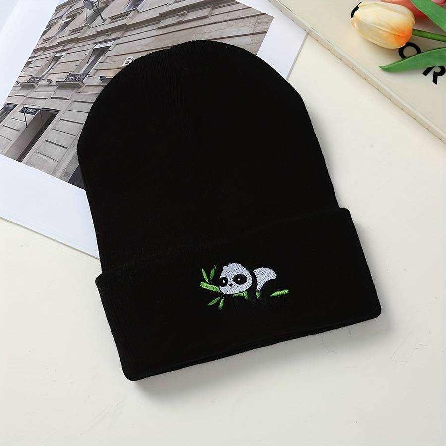 1pc Acrylic Stretchy Skull Beanie Hat Panda Embroidery Knit Beanie Hat for Men and Women Acrylic