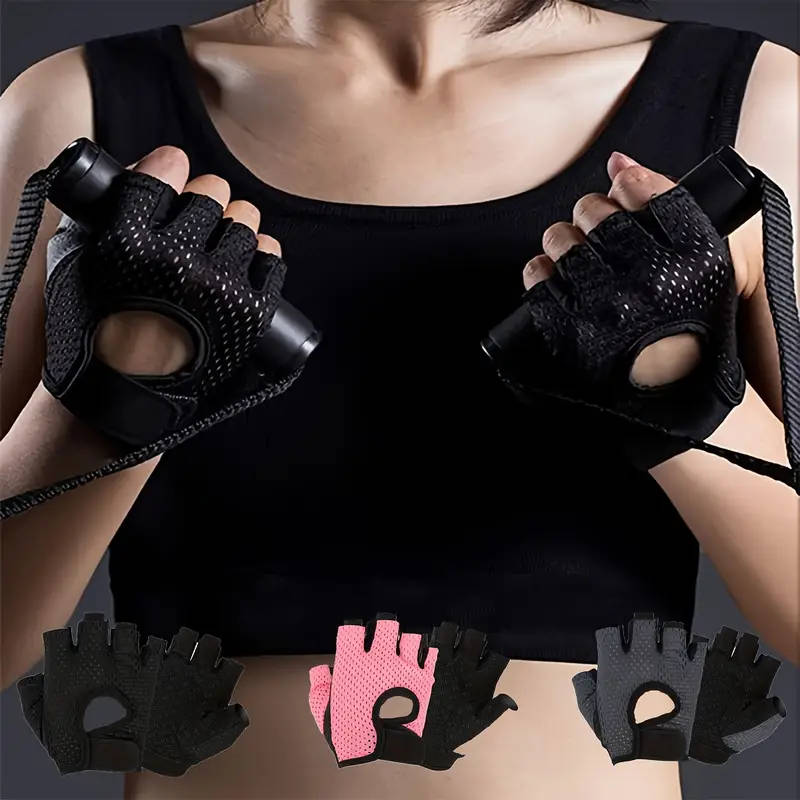 1 Pair Size M Breathable Anti-Slip Half Finger Training Gloves Nylon Mesh Adjustable Wrist Strap