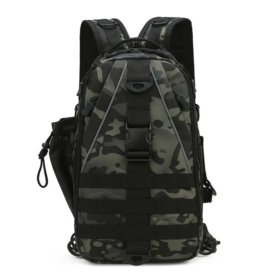 1pc Men'S Large Capacity Outdoor Backpack Durable Nylon Adjustable Strap Zipper Closure Ideal
