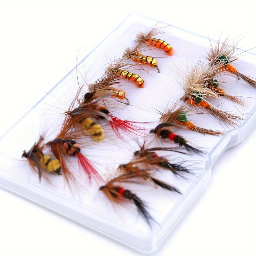 16pcs Hand-Tied Fly Fishing Lure Set Mixed Colors PVC Stainless Steel Hooks for Trout Bass Perch