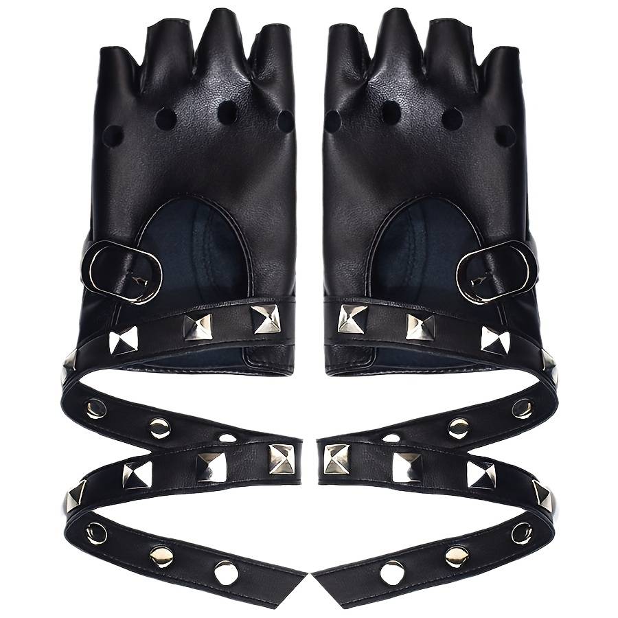 1 Pair Red Cyberpunk Gothic Split Finger Gloves