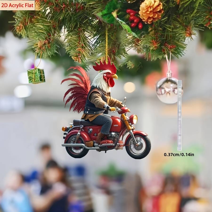1pc 2D Flat    Acrylic Chicken Motorcycle Decoration Universal Holiday Decor No Electr