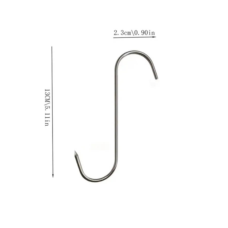 13pcs Stainless Steel S-Hooks for Bacon Sausages Roasted Duck Durable Metal Pointed Hooks for Kitche