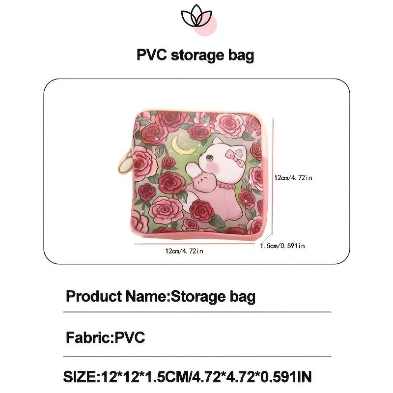 1pc Cute Cartoon Oil Painting Design PVC Storage Bag Casual Style Lightweight Hand Washable