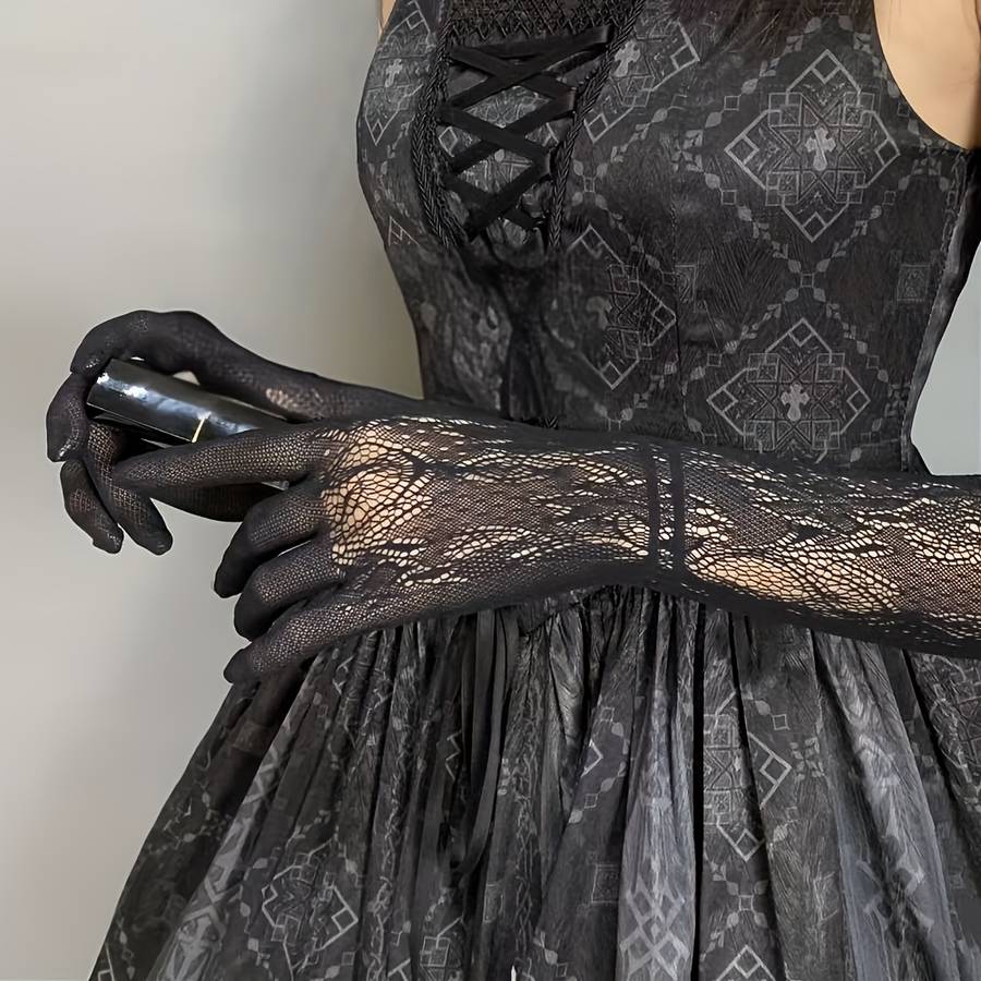 1 Pair White Vintage Long Lace Gloves