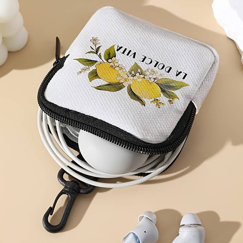 1pc Large Capacity Coin Wallet with Lemon Letter Pattern Beautiful and Simple Digital Printing Coi
