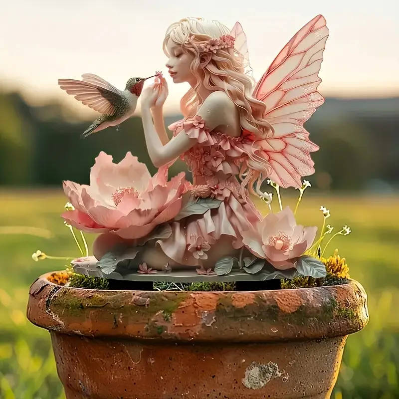 2D Flat Acrylic Fairy And Bird Garden Stake
