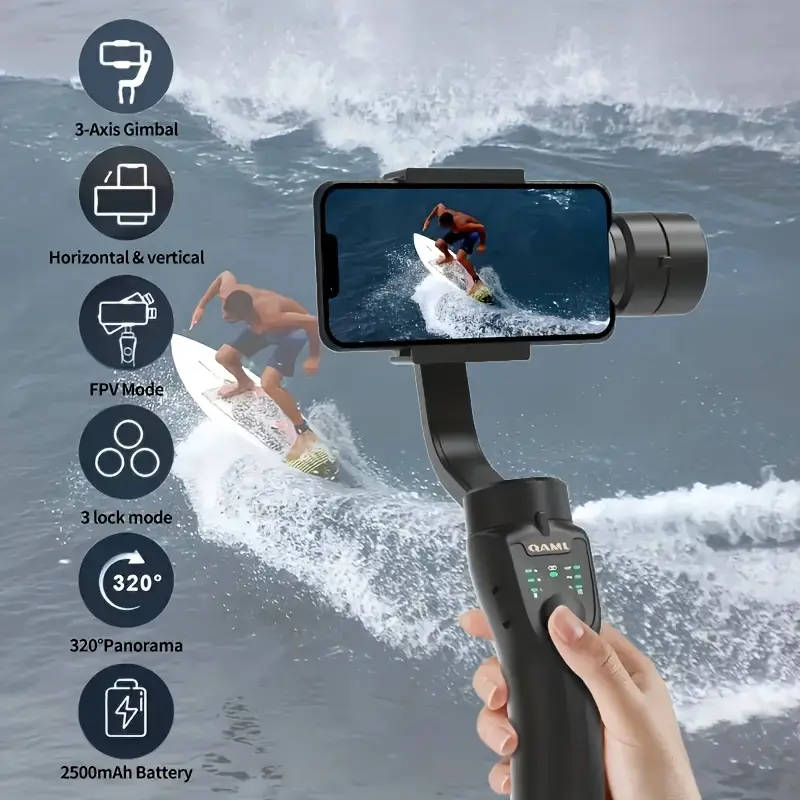 3Axis Smartphone Gimbal Stabilizer USB Charging Wireless Handheld Stabilizer with Tripod 2500mAh Li-